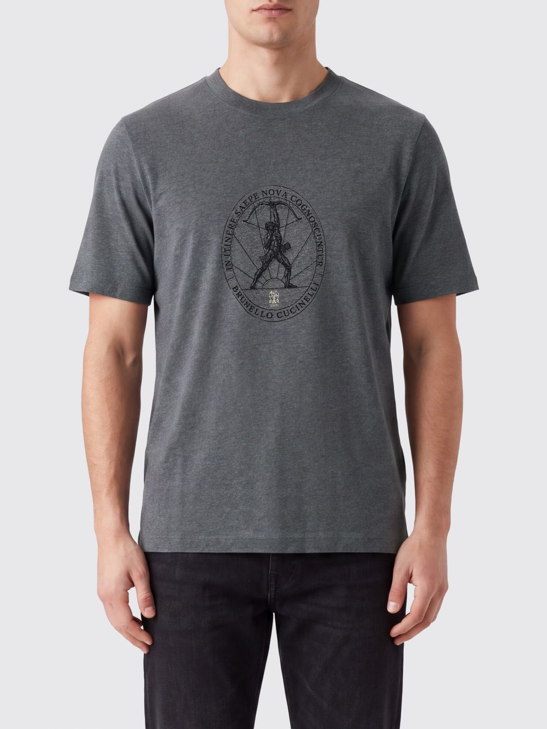 BRUNELLO CUCINELLI T-shirt girocollo in cotone con stampa grafica e logo