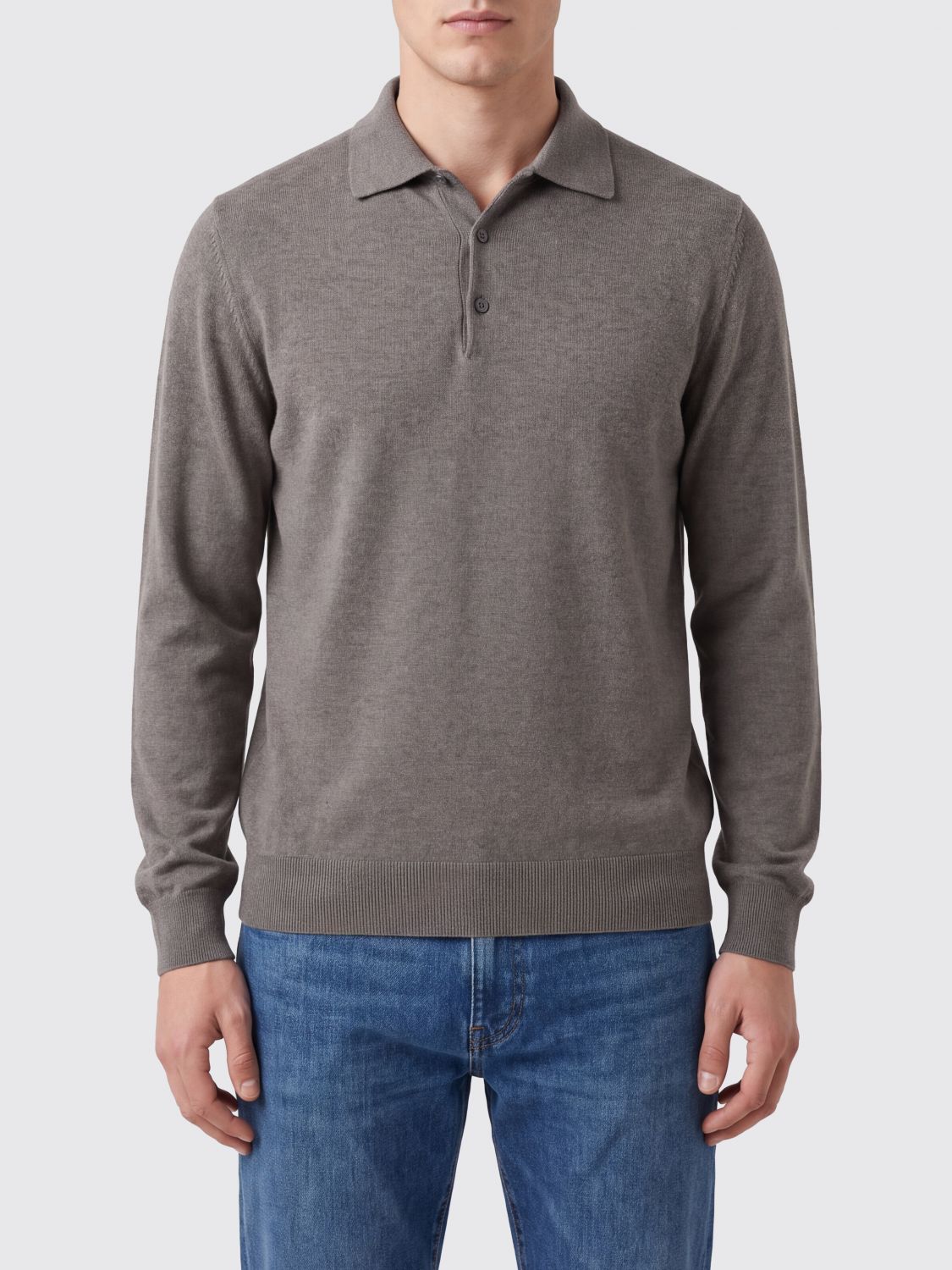 BRUNELLO CUCINELLI Pure Cashmere Long-Sleeved Polo with Ribbed Collar