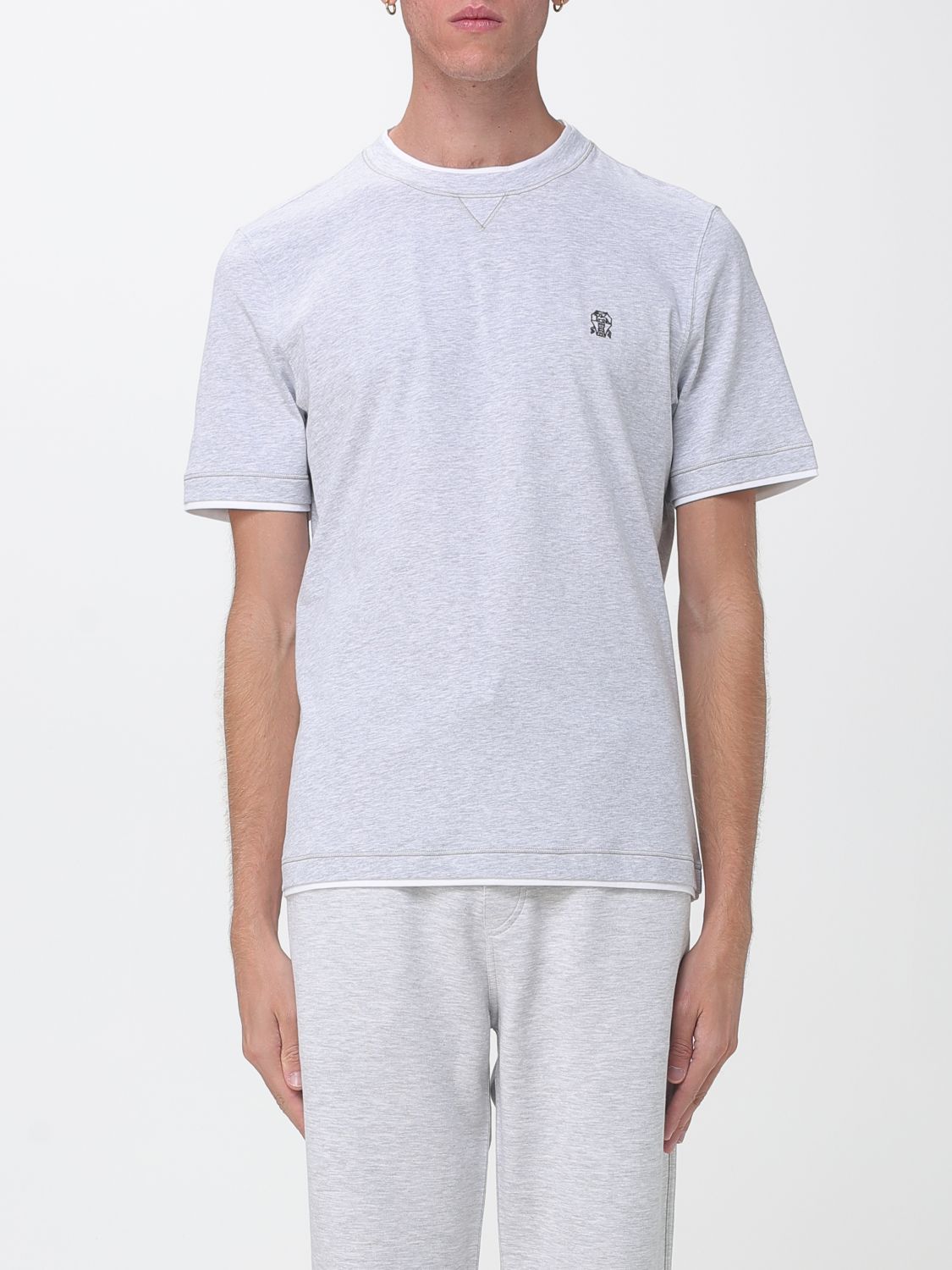 BRUNELLO CUCINELLI T-shirt slim fit in cotone con logo e profili a contrasto