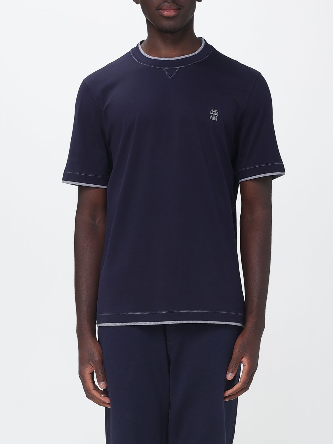 Brunello Cucinelli Slim Fit Cotton T-Shirt with Contrast Logo and Trims