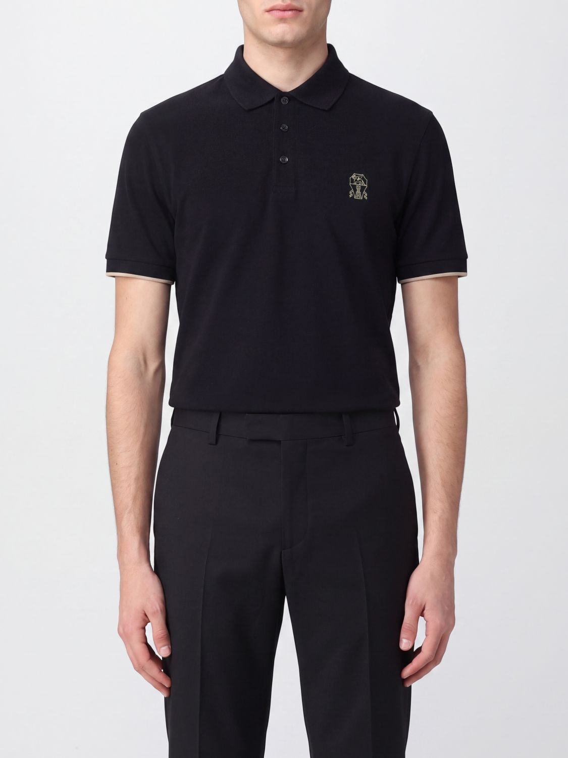 BRUNELLO CUCINELLI Polo in cotone a maniche corte con logo ricamato