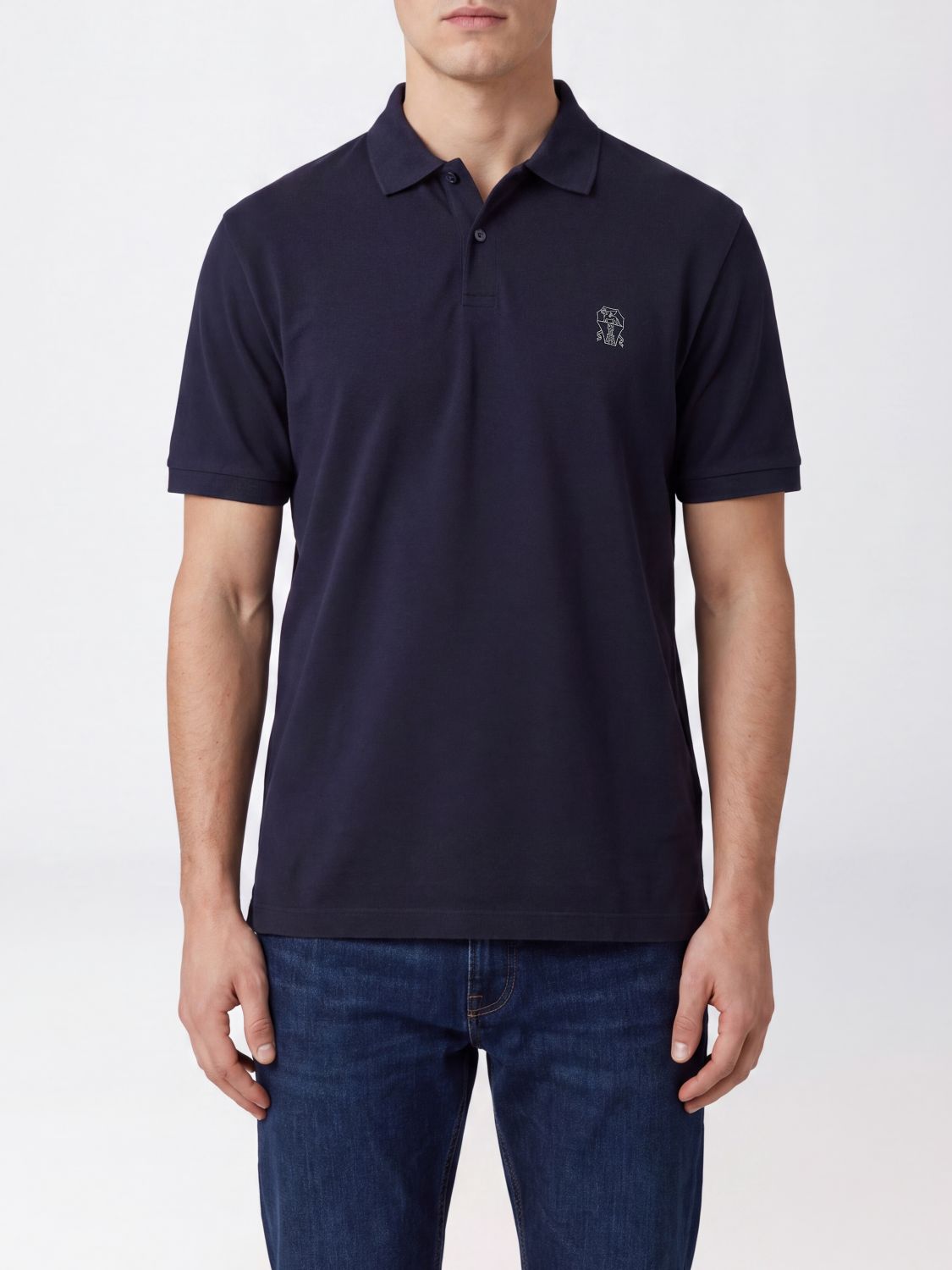 BRUNELLO CUCINELLI Polo in cotone a maniche corte con logo ricamato