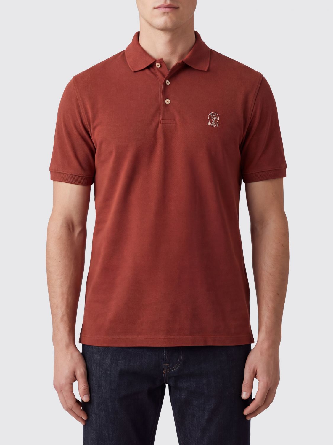 BRUNELLO CUCINELLI Polo in cotone a maniche corte con logo ricamato