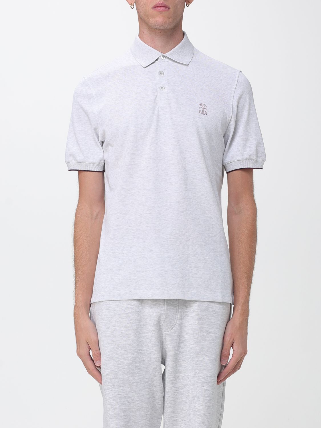 BRUNELLO CUCINELLI Short-Sleeved Cotton Polo with Embroidered Logo