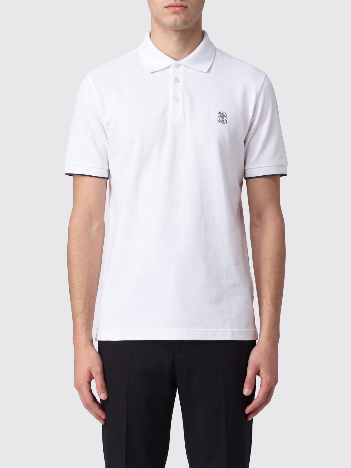 BRUNELLO CUCINELLI Polo in cotone a maniche corte con logo ricamato