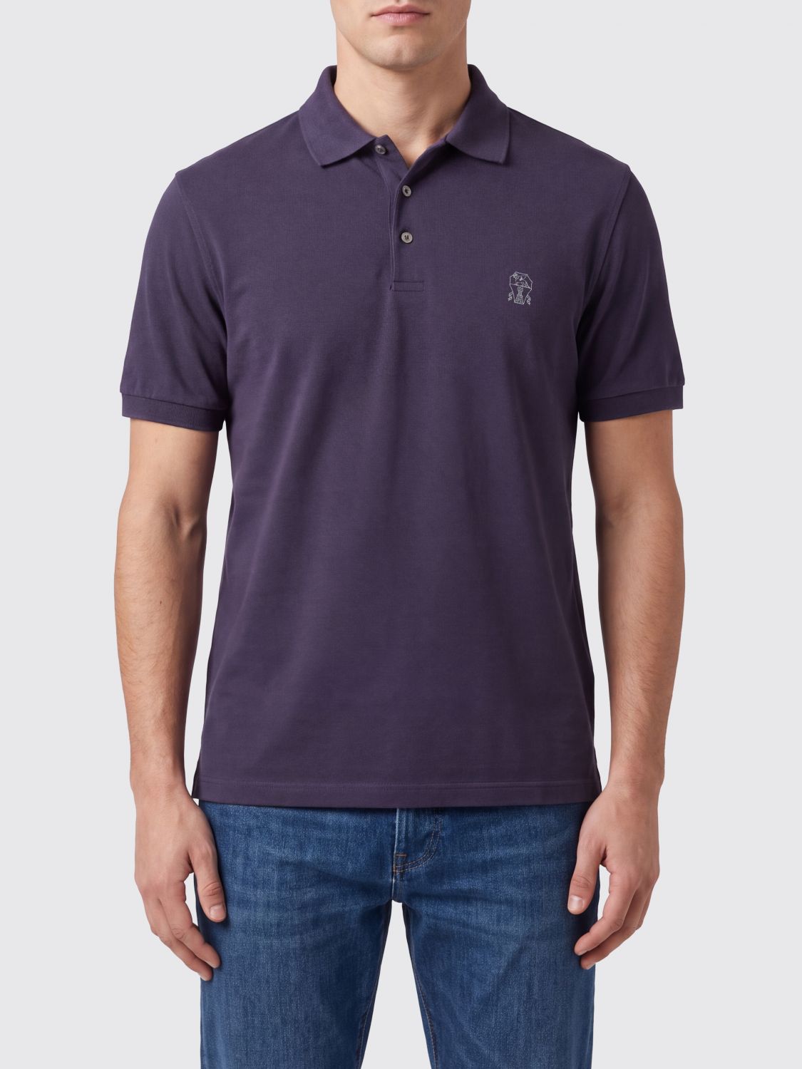 BRUNELLO CUCINELLI Short-Sleeved Cotton Polo with Embroidered Logo