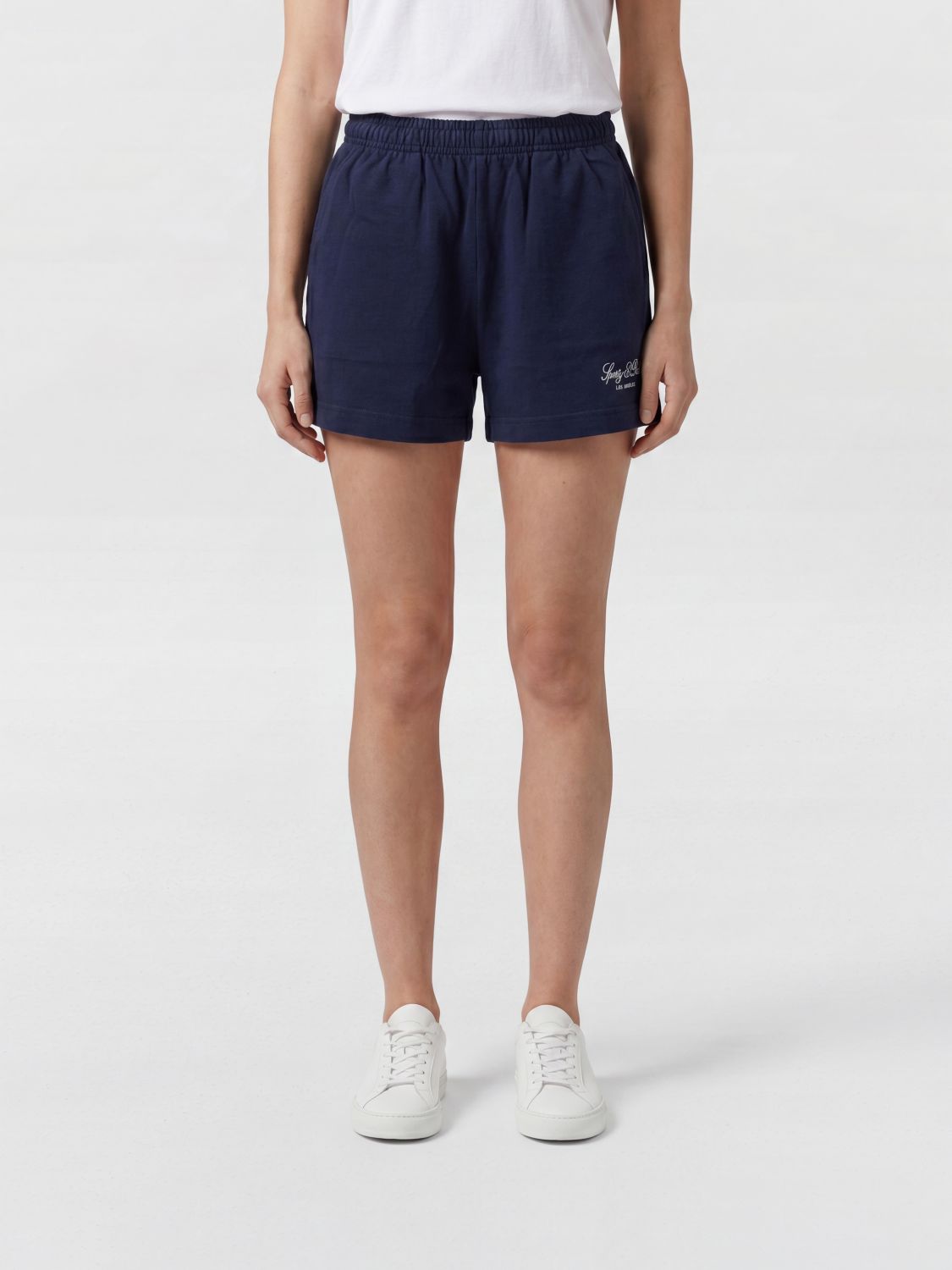 SPORTY & RICH Cotton Shorts with Elasticated Waist and Contrast Logo