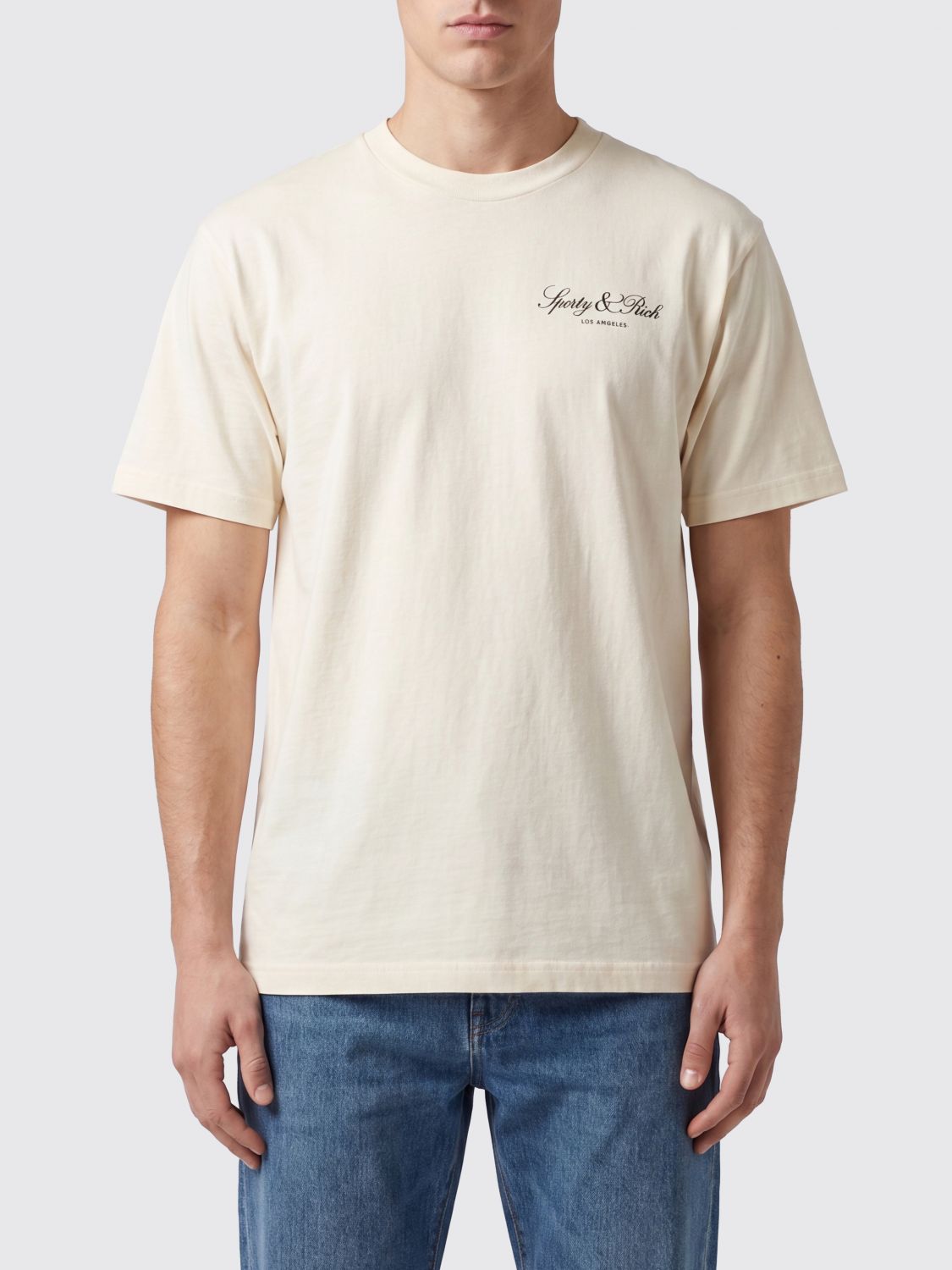 SPORTY & RICH Crewneck Cotton T-Shirt with a Contrast Logo Print