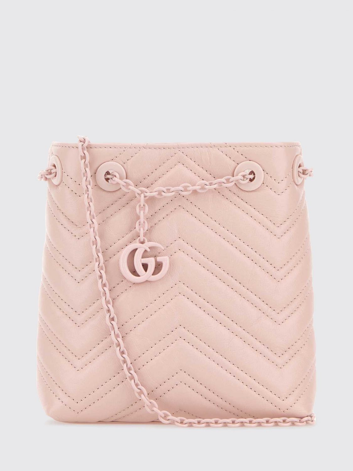 GUCCI Mini borsa a secchiello GG Marmont in nappa matelassé chevron con logo GG