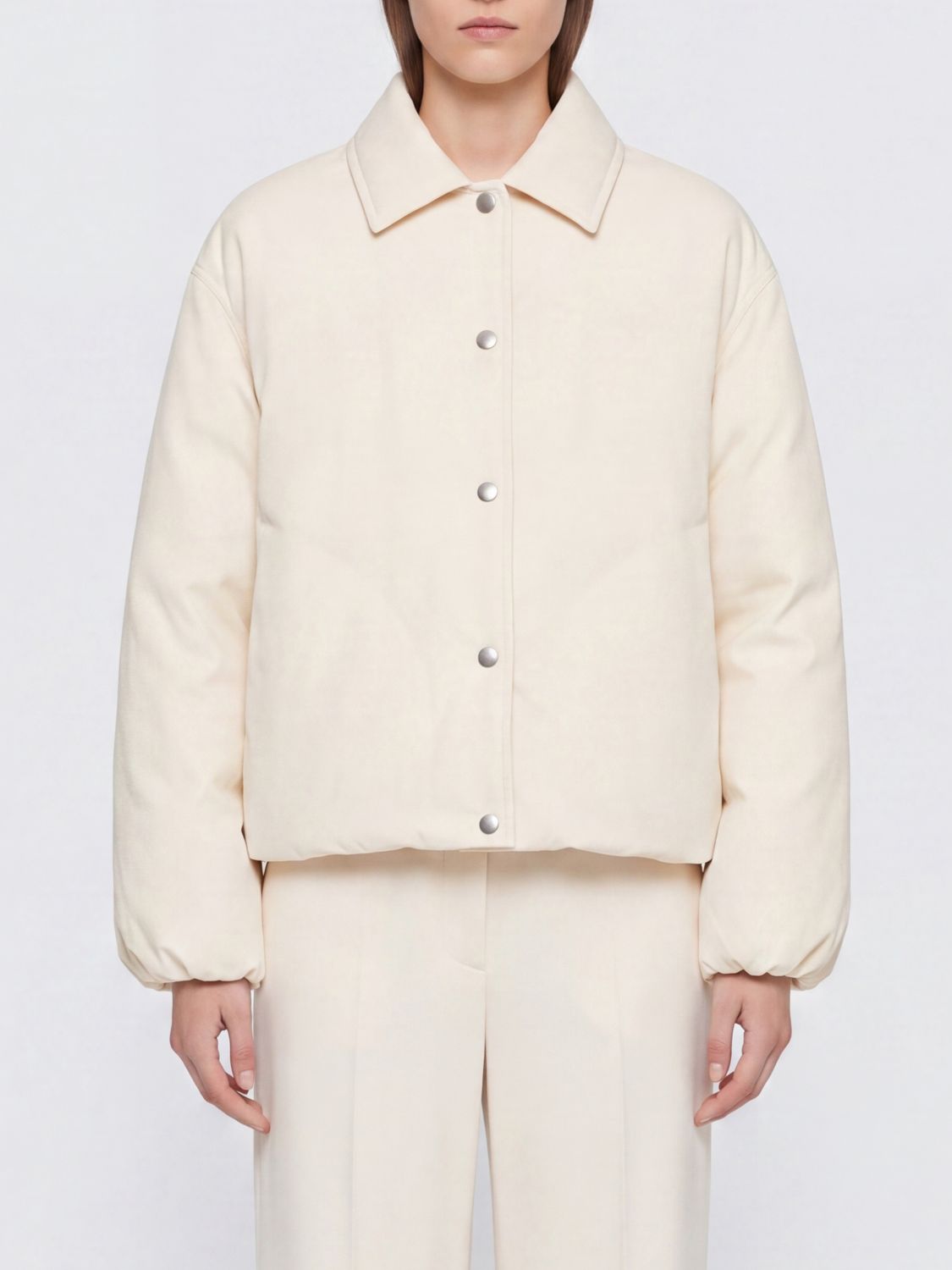 JIL SANDER Cropped Padded Shirt Jacket in Technical Fabric