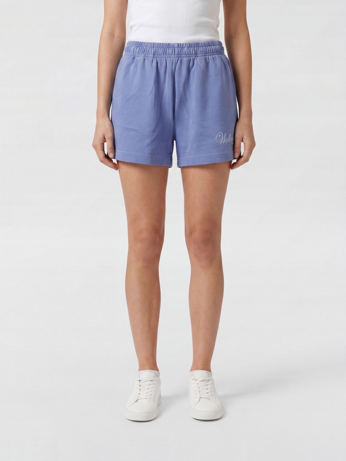 SPORTY & RICH Cotton Shorts with Slogan Print and Elasticated Waist