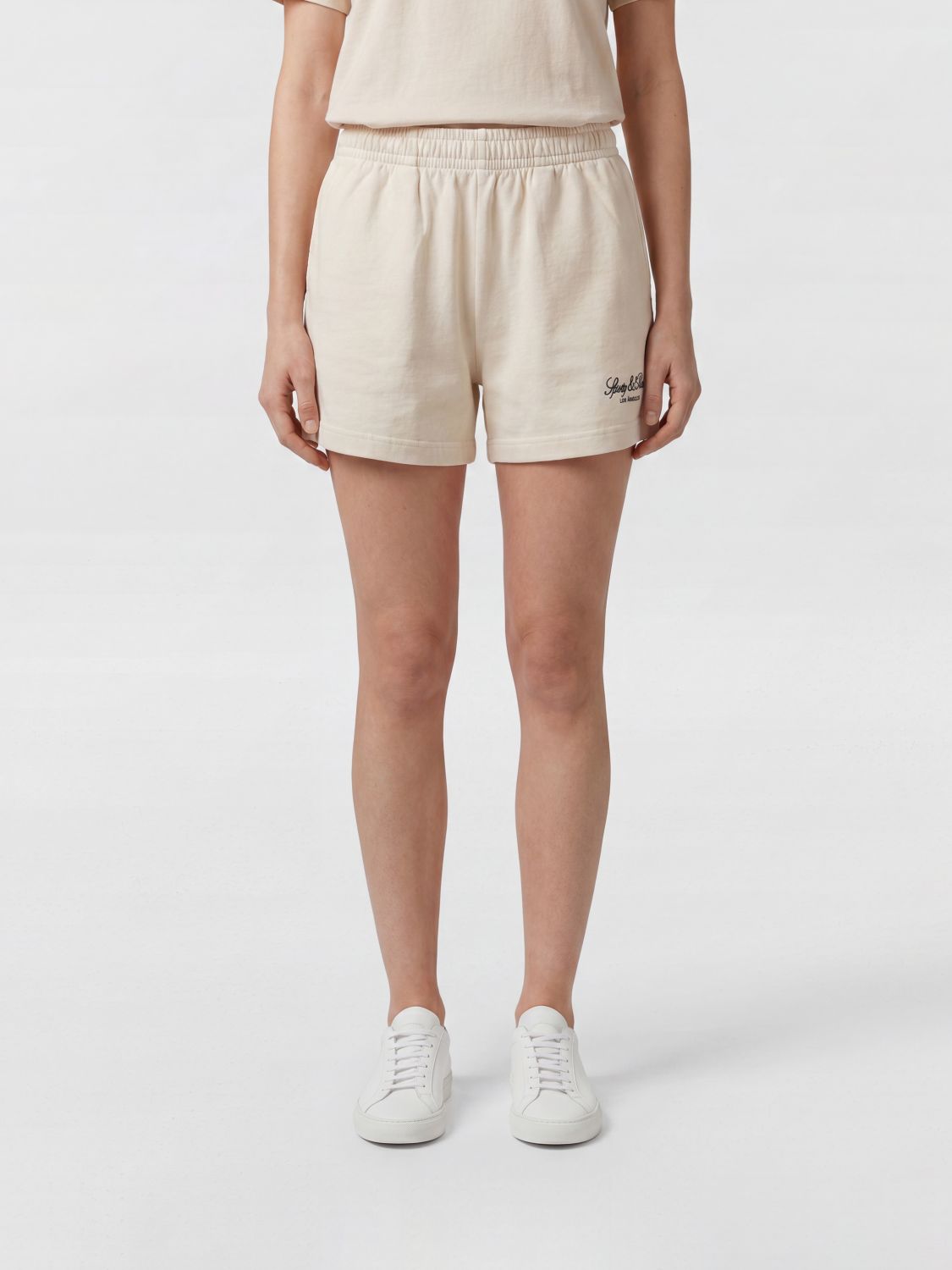 SPORTY & RICH Cotton Shorts with Elasticated Waist and Contrast Logo