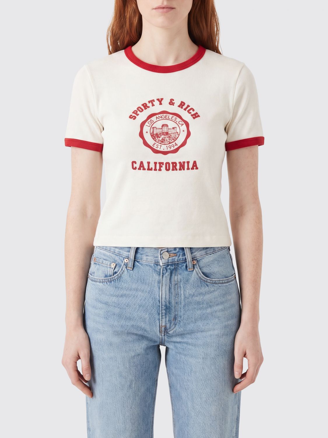 SPORTY & RICH Slim Fit Cotton T-Shirt with Contrast Trim and Logo