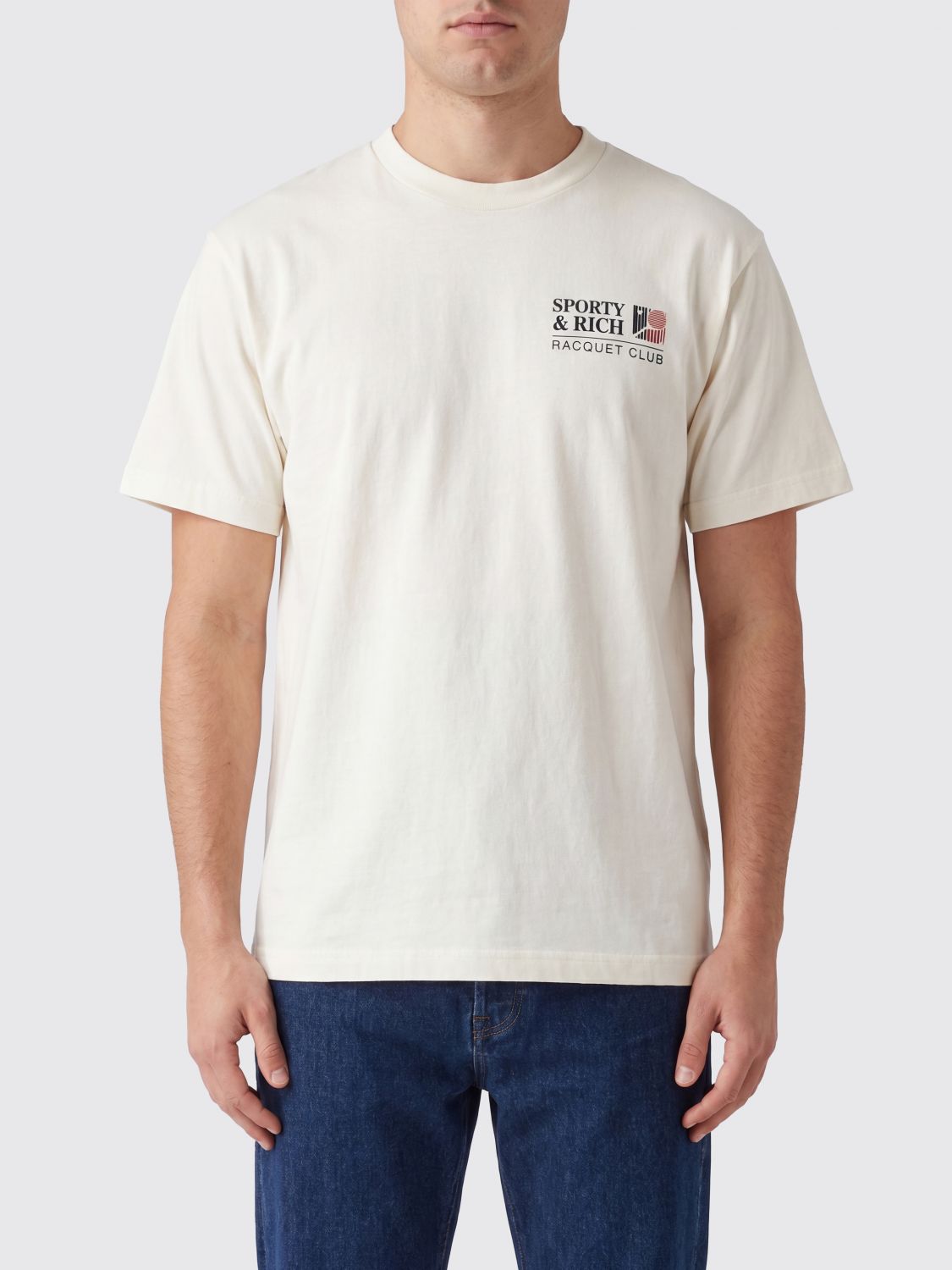 SPORTY & RICH Crewneck Cotton T-Shirt with a Contrast Logo Print
