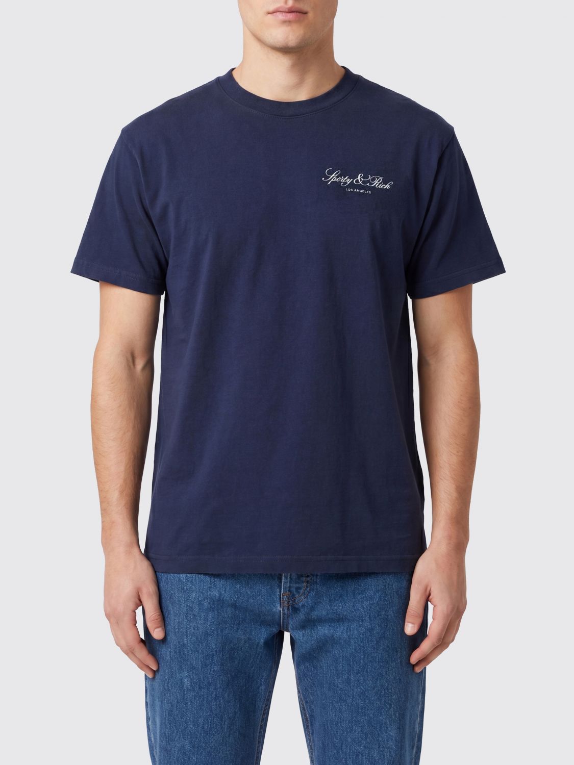SPORTY & RICH Crewneck Cotton T-shirt with Contrast Logo