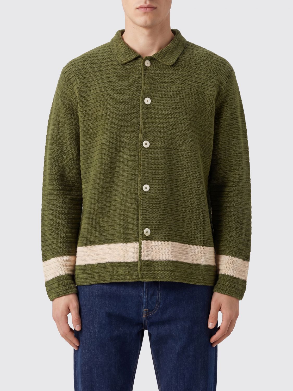 BODE Long-Sleeve Crochet Cotton Shirt with a Relaxed Fit