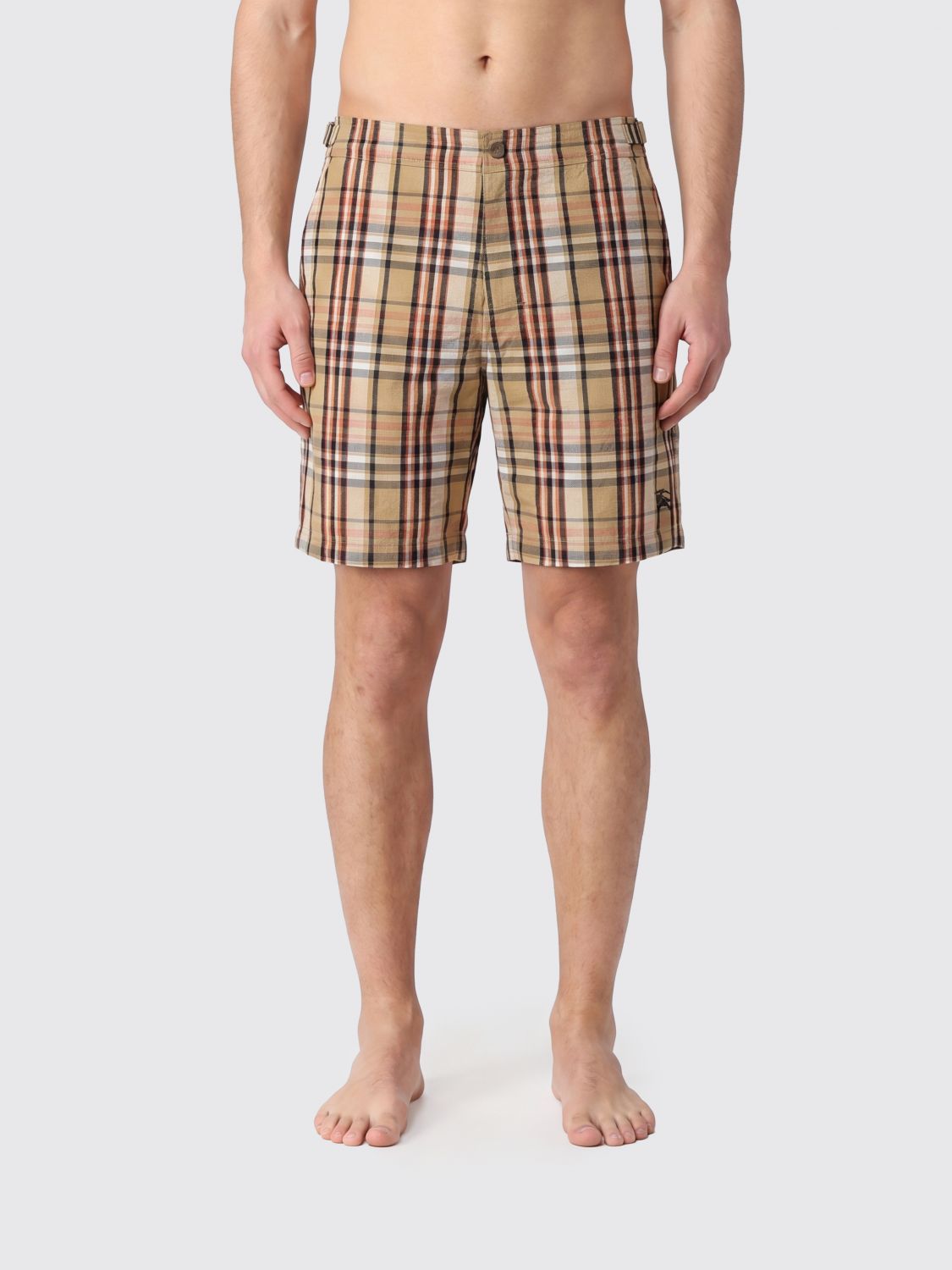 BURBERRY Boxer da mare in tartan con logo EKD ricamato