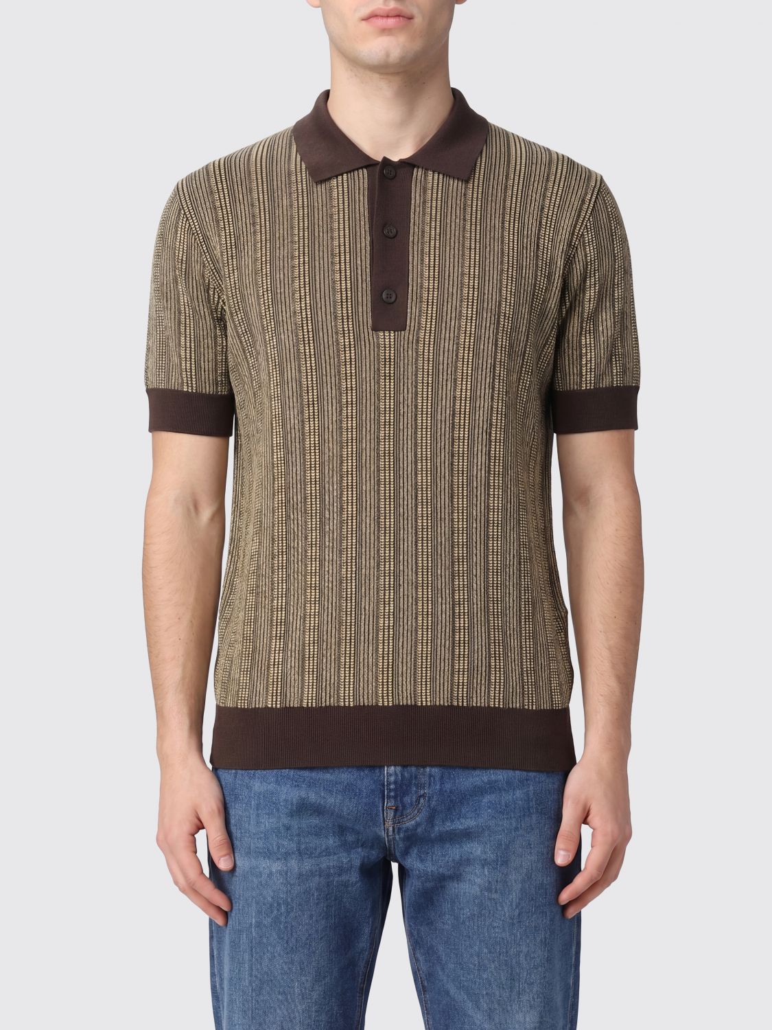 FERRAGAMO Polo in maglia a righe in misto lana e viscosa slim fit