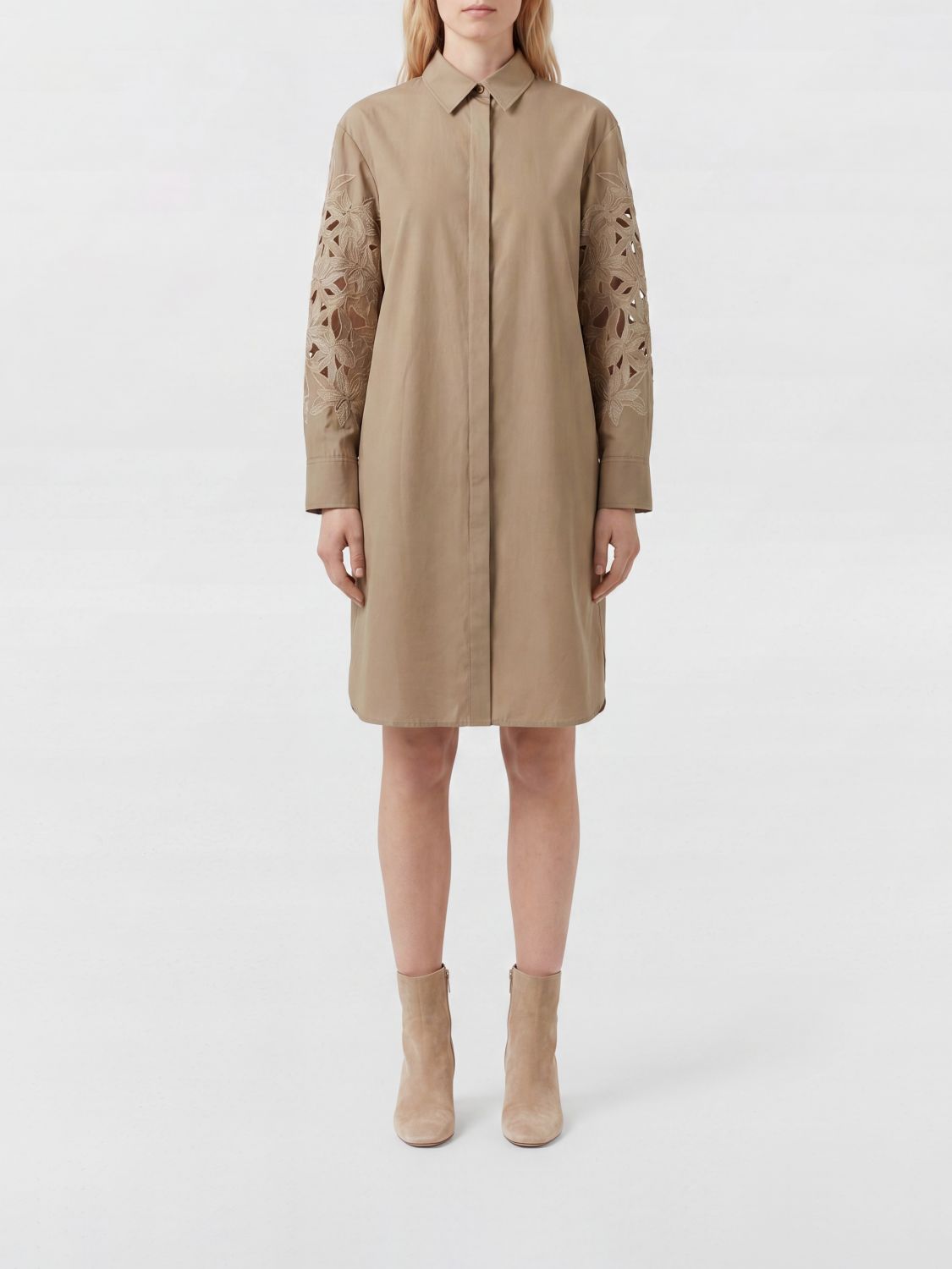 AGNONA Cotton Mini Chemisier Dress with Macramé Inserts