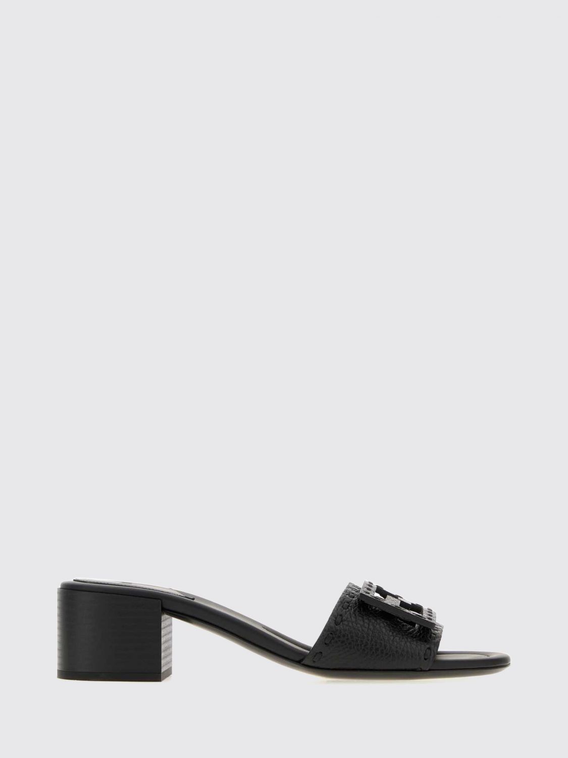 FENDI Baguette Mid-Heeled Calfskin Mules with FF Monogram