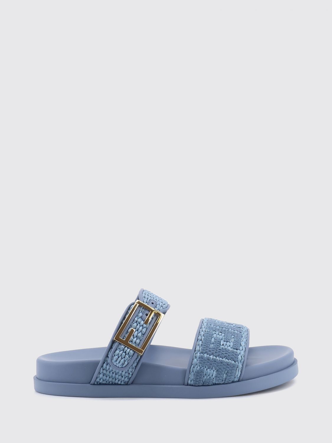 FENDI Feel Sandalen aus Raffia mit niedrigem Absatz und eingelegtem FF-Monogramm