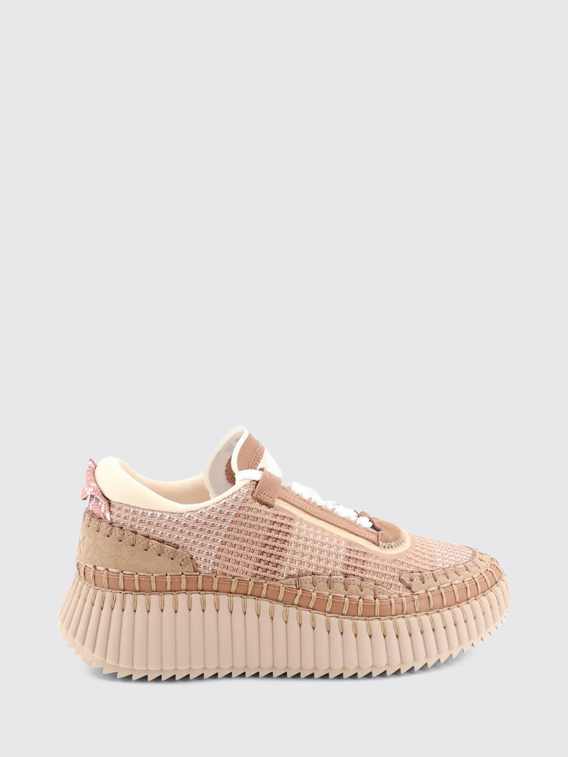 CHLOÉ Plateau-Sneakers Nama aus Leder und Mesh mit Kontrastnähten
