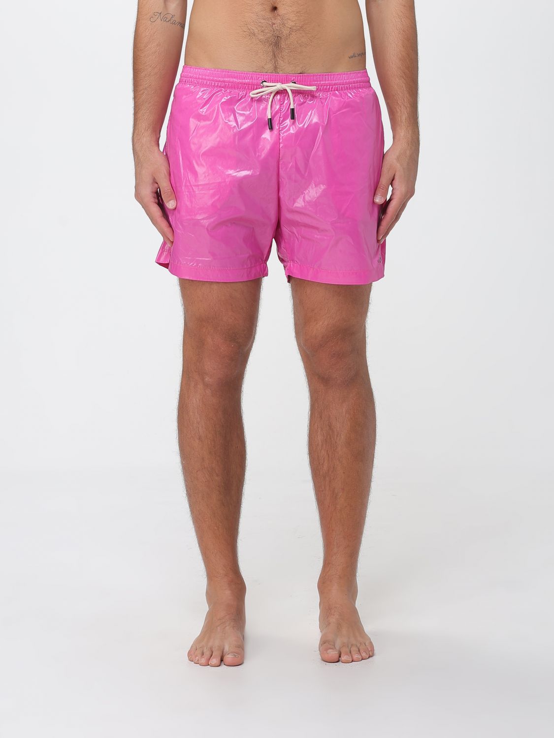 Nom Polyamide Swim Shorts With Elasticated Waist And Printed Logo In Pink