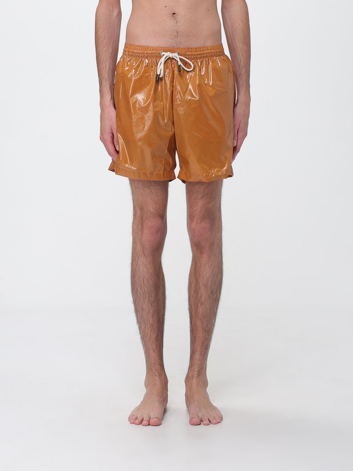 Nom Polyamide Swim Shorts With Elasticated Waist And Printed Logo In Brown