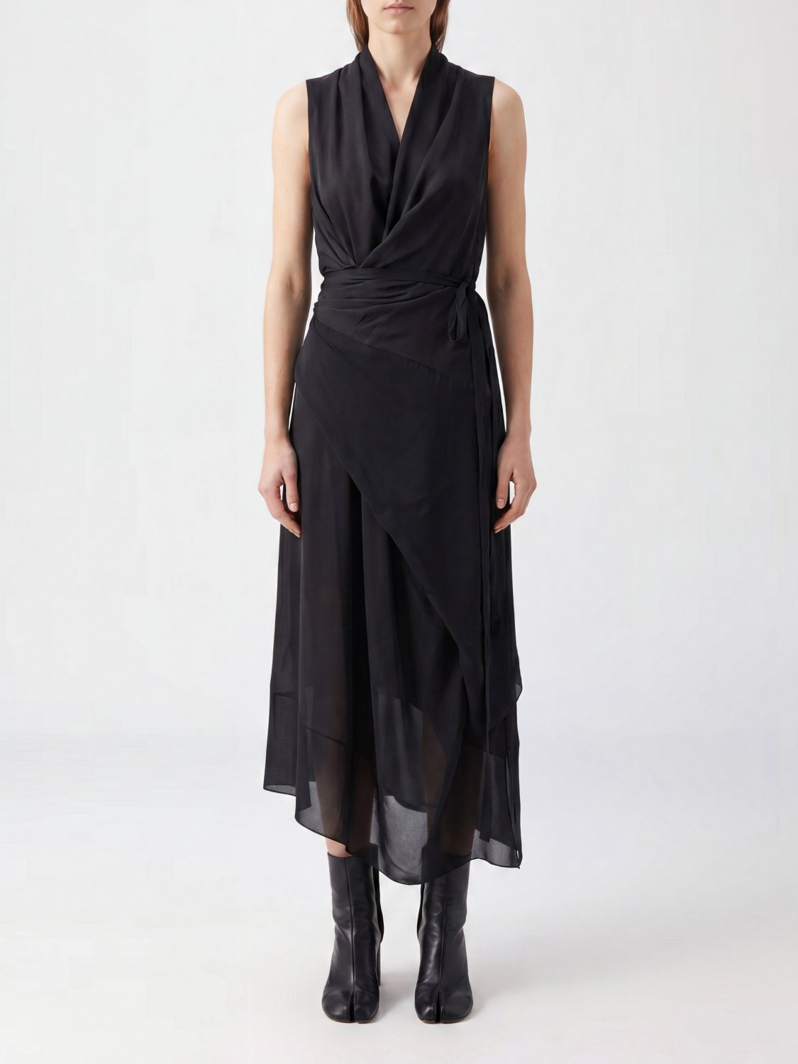 MAISON MARGIELA Asymmetric Viscose Midi Dress with Draped Waist