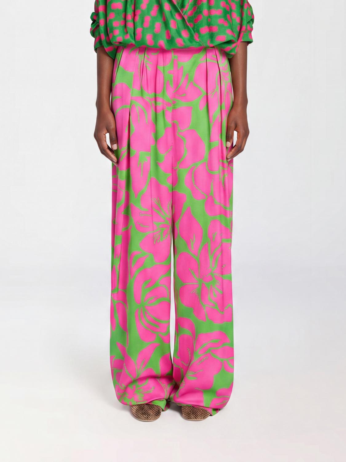 DRIES VAN NOTEN High-Waisted Floral Print Satin Palazzo Trousers