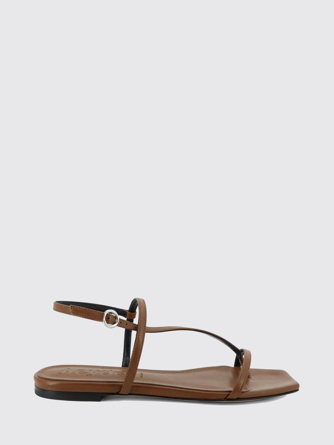 Aeyde Flat Smooth Leather Sandals with Ankle Strap and Square Toe