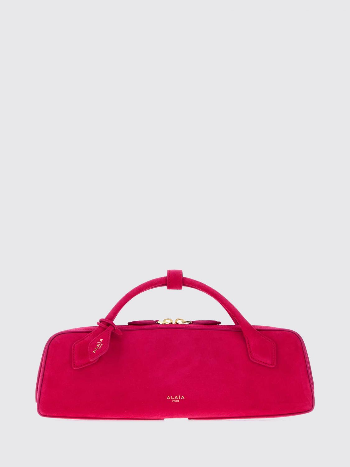 ALAÏA Le Teckel Suede Sheepskin Handbag with Logo Charm ALAÏA Le Teckel Suede Sheepskin Handbag with Logo Charm