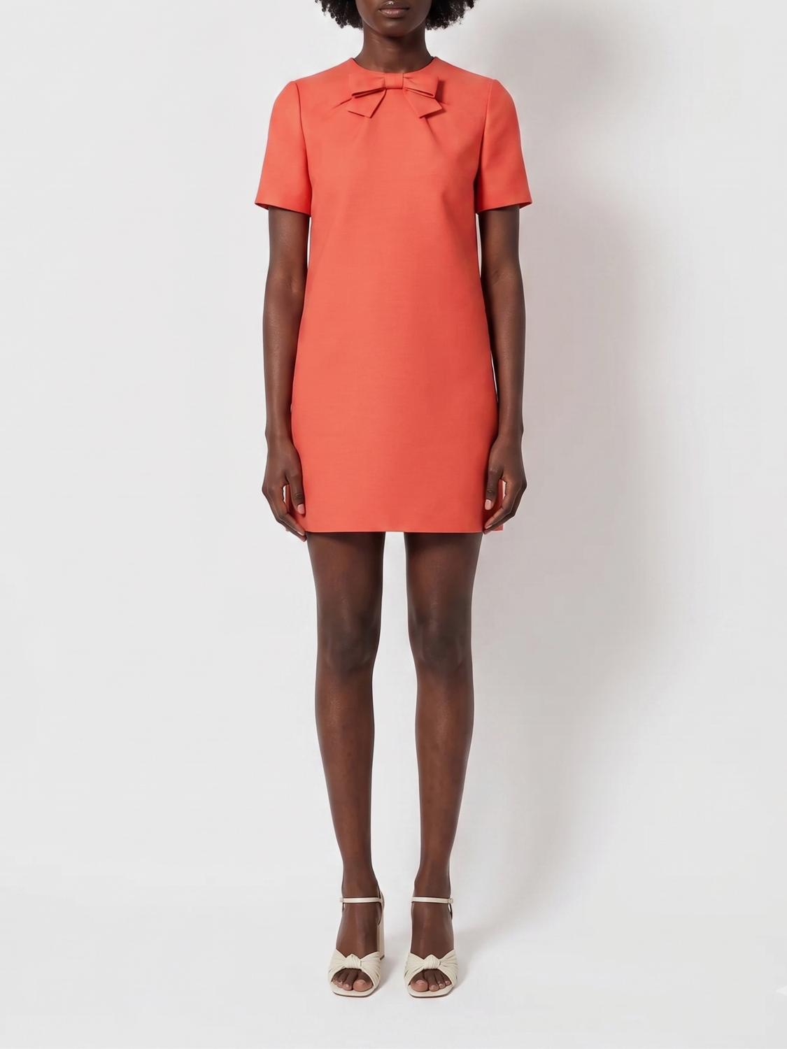 VALENTINO Wool and Silk Sheath Mini Dress with Bow Detail and V-Neck