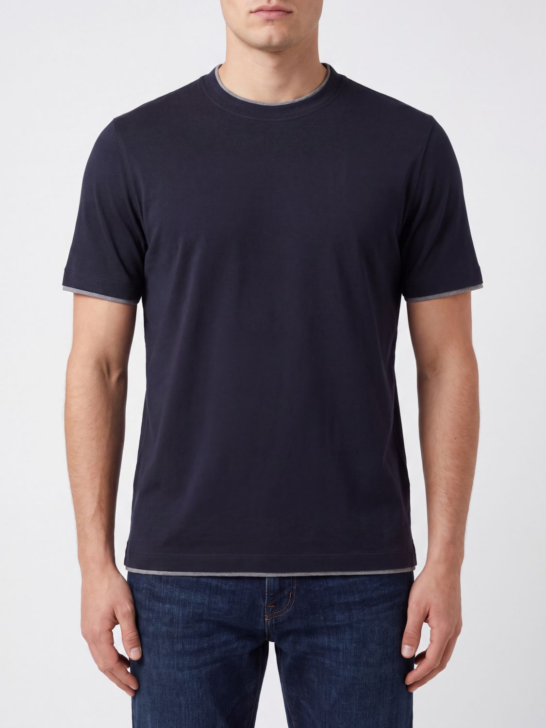 Brunello Cucinelli Crewneck Cotton T-Shirt with Contrast Trims