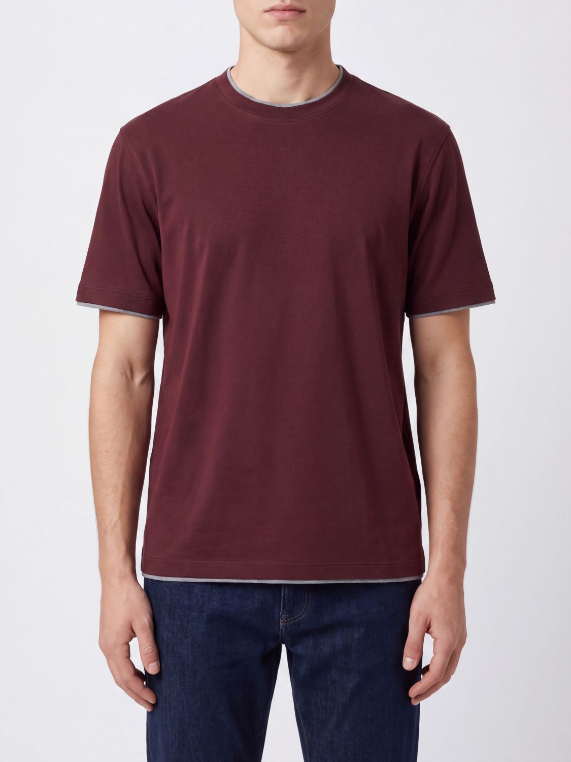 BRUNELLO CUCINELLI Crewneck Cotton T-Shirt with Contrast Trims