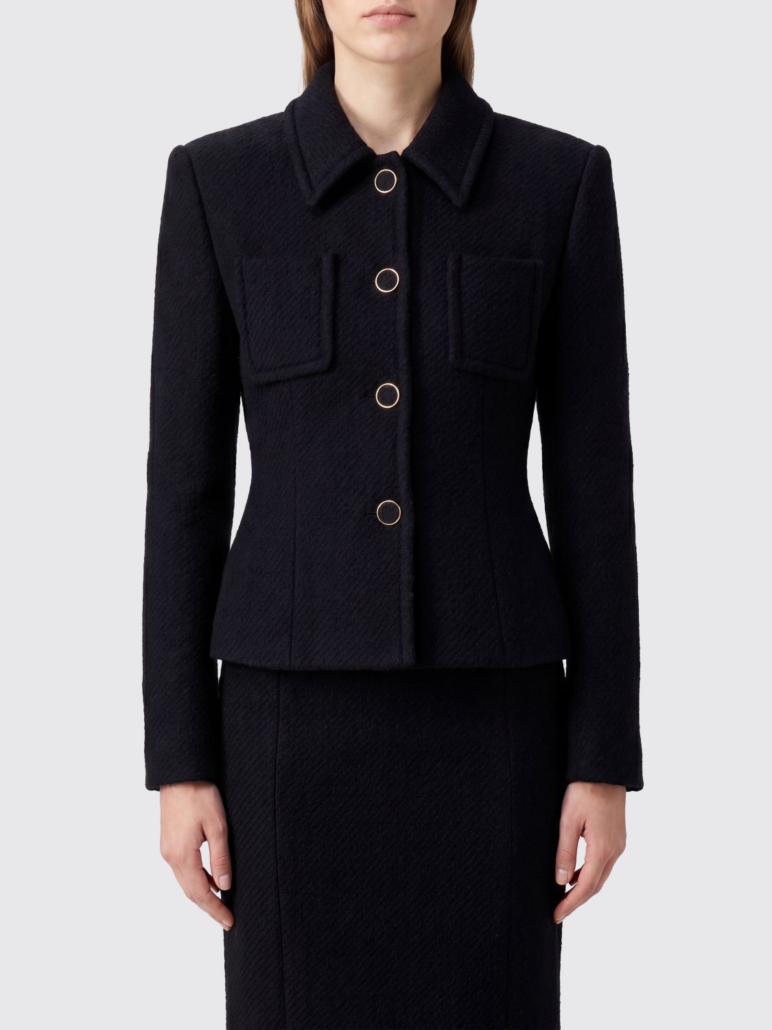 CHLOÉ Cappotto corto monopetto in lana con vestibilità slim e tasche a toppa