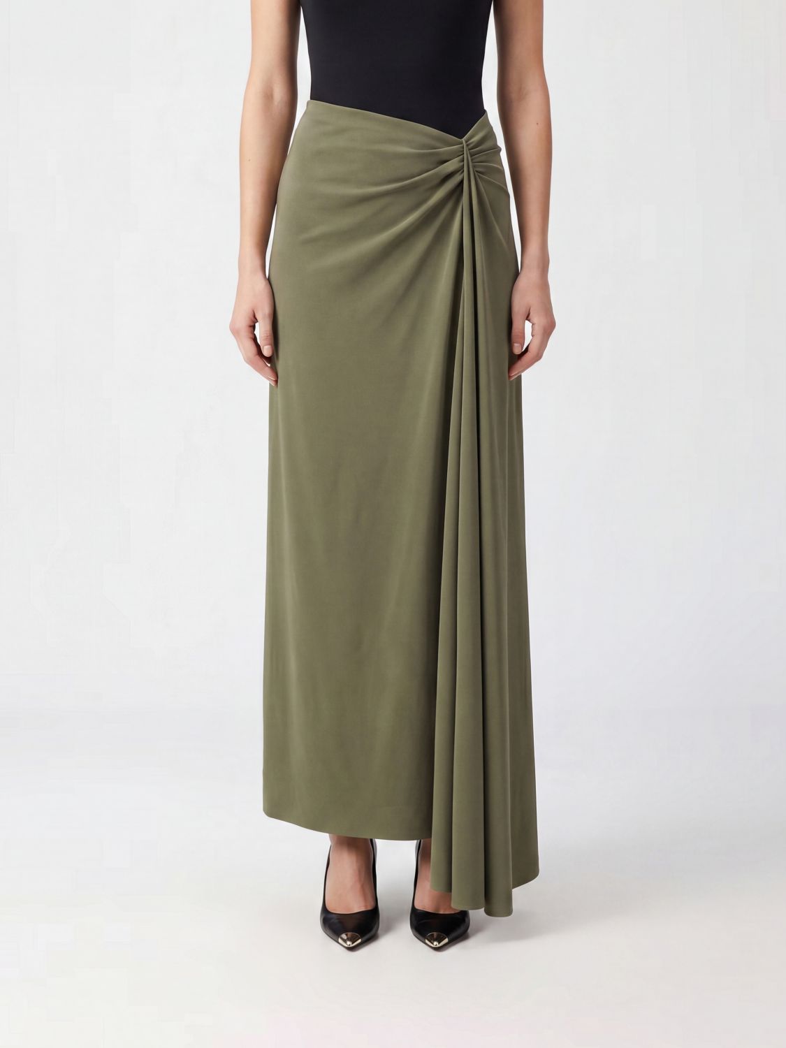 McQueen Asymmetrical Draped High-Waisted Maxi Skirt in Pure Silk