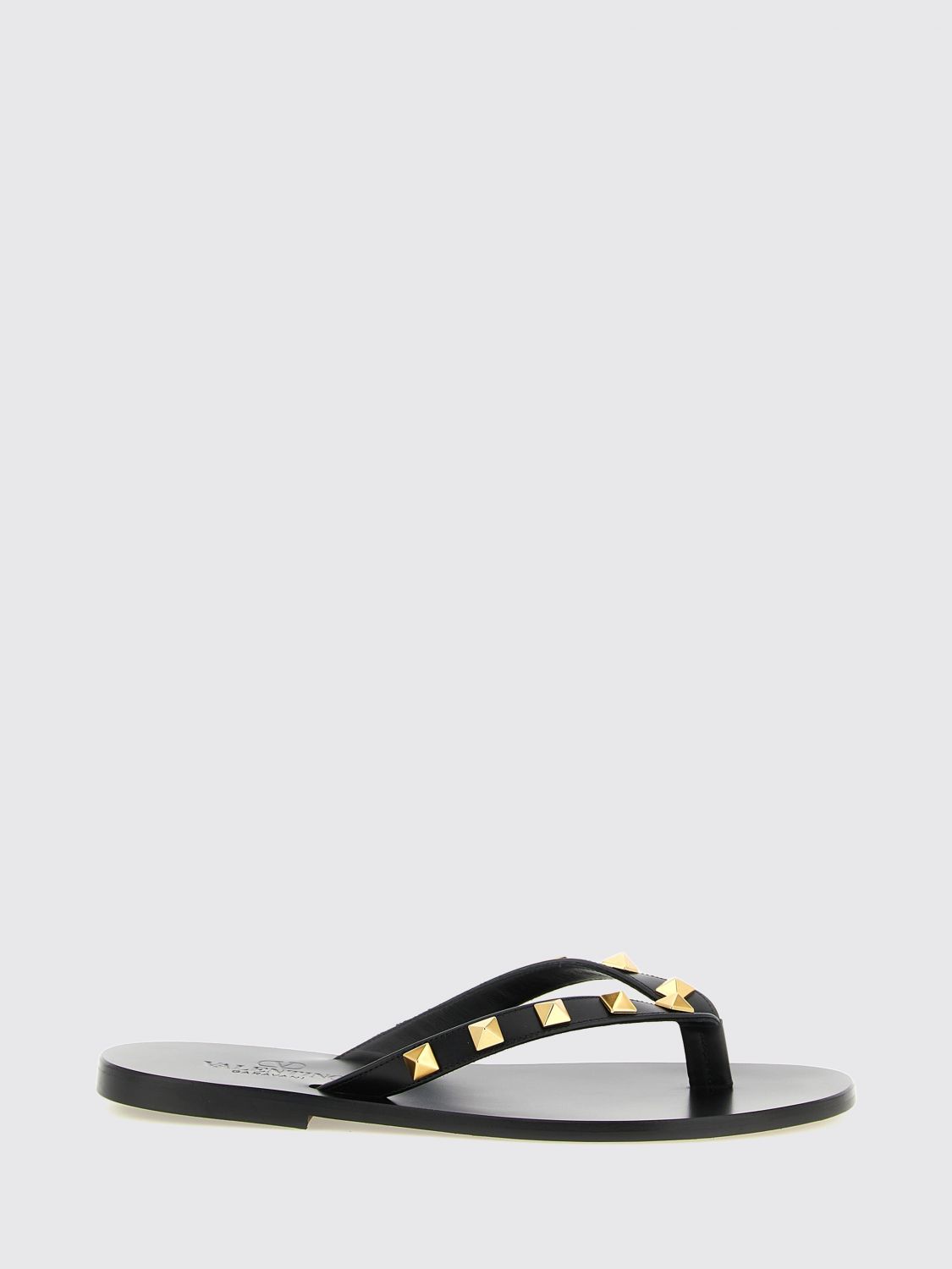 VALENTINO GARAVANI Rockstud Flat Thong Sandals in Leather with Studs