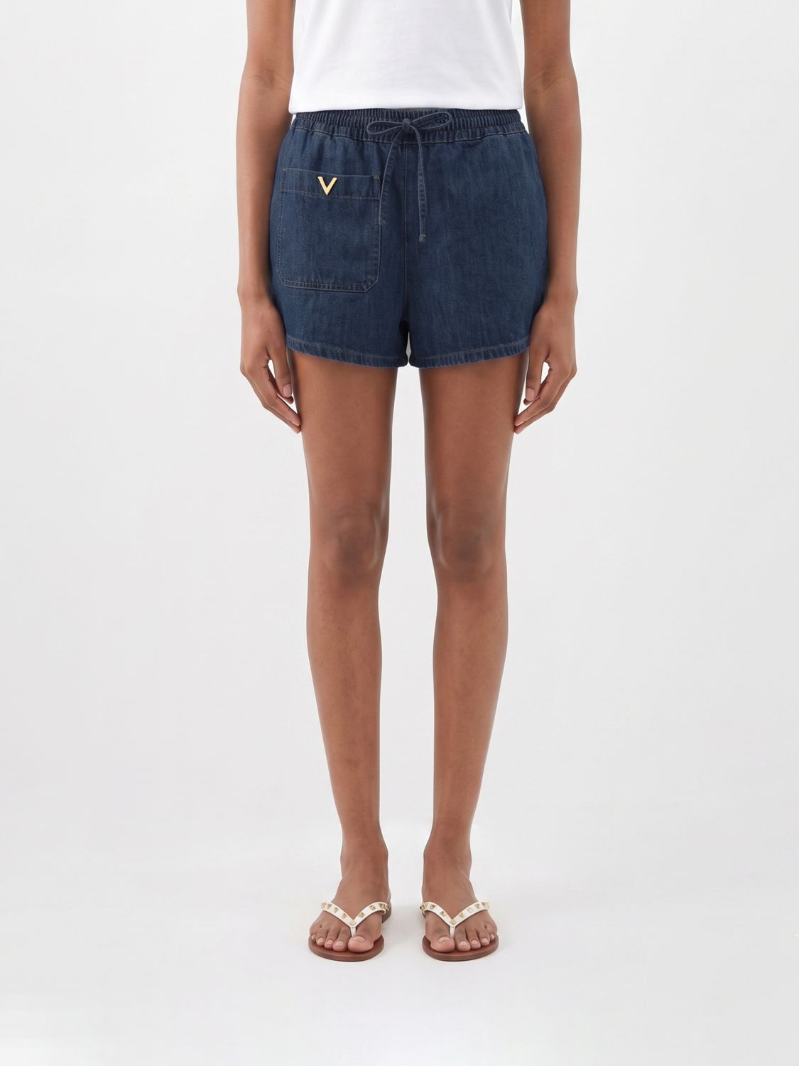 VALENTINO GARAVANI Shorts in denim di cotone con coulisse in vita