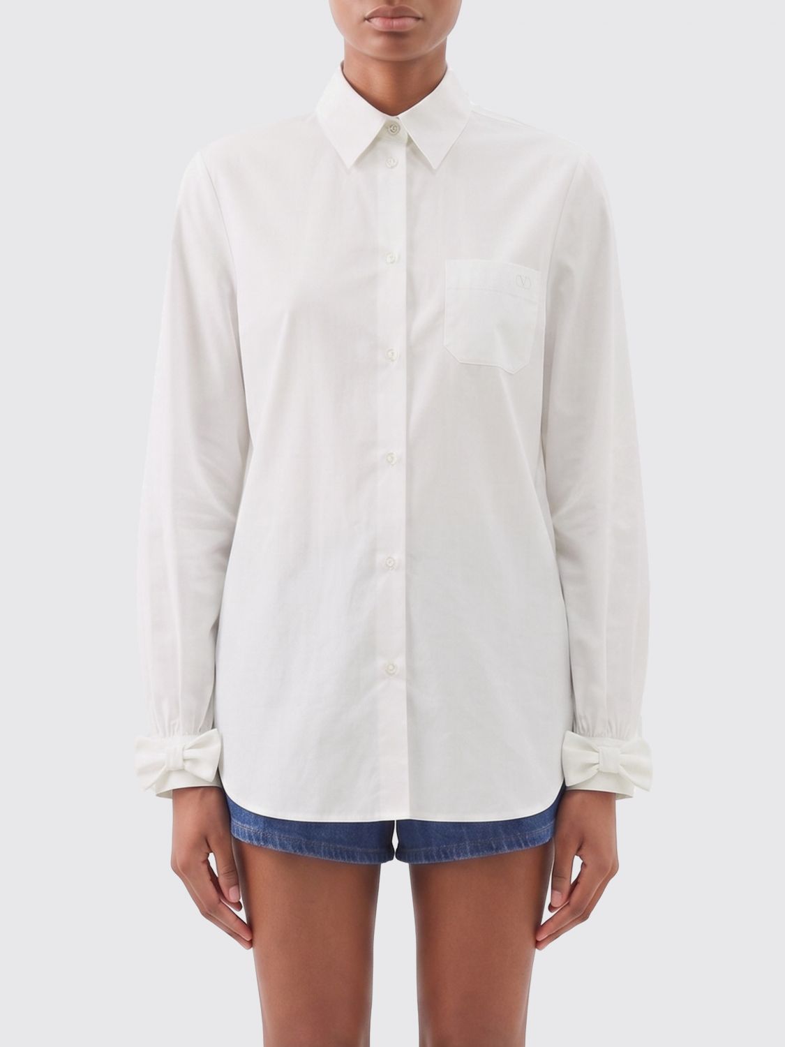 Valentino Camicia in cotone a maniche lunghe con fiocco sul collo