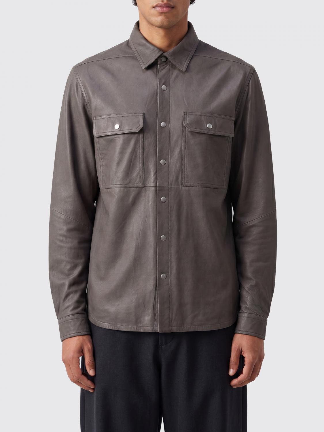 RICK OWENS Calfskin Leather Shirt Jacket with Patch Pockets