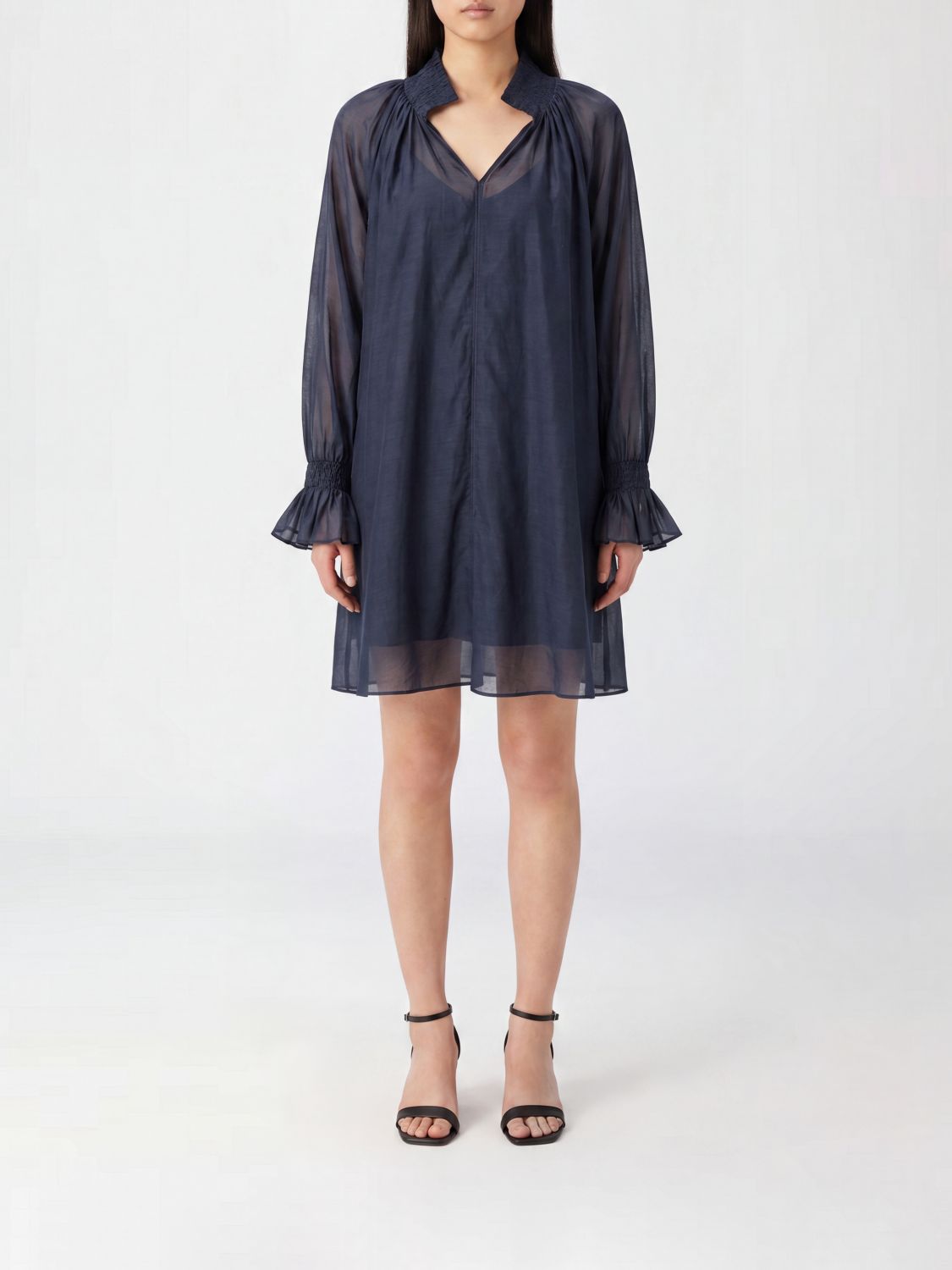SEMICOUTURE Mini abito chemisier in misto cotone e seta