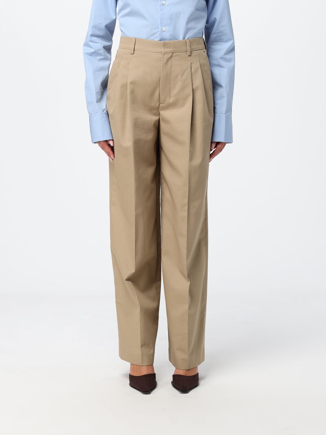 AMI PARIS Pantaloni palazzo in cotone a vita alta e gamba larga