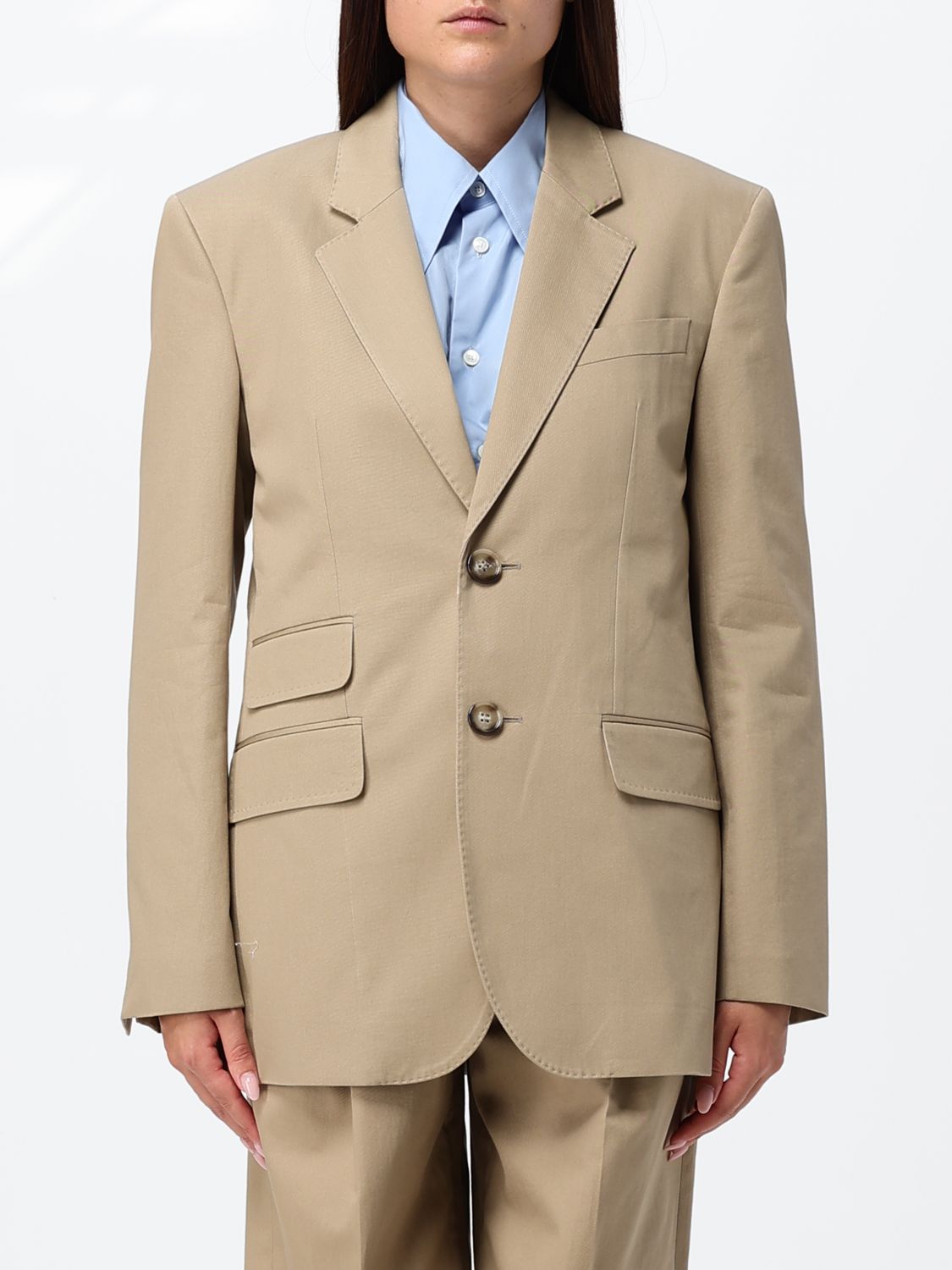 AMI PARIS Blazer monopetto in cotone con revers e tasche a patta
