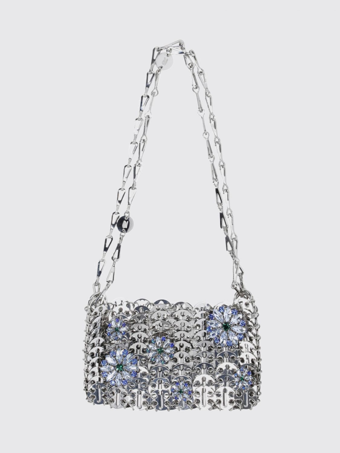 RABANNE Mini bag a spalla 1969 in maglia metallica con cristalli