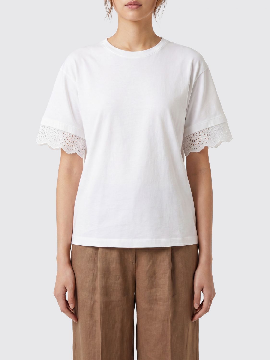 ALBERTA FERRETTI T-shirt in cotone a maniche corte con logo posteriore ricamato