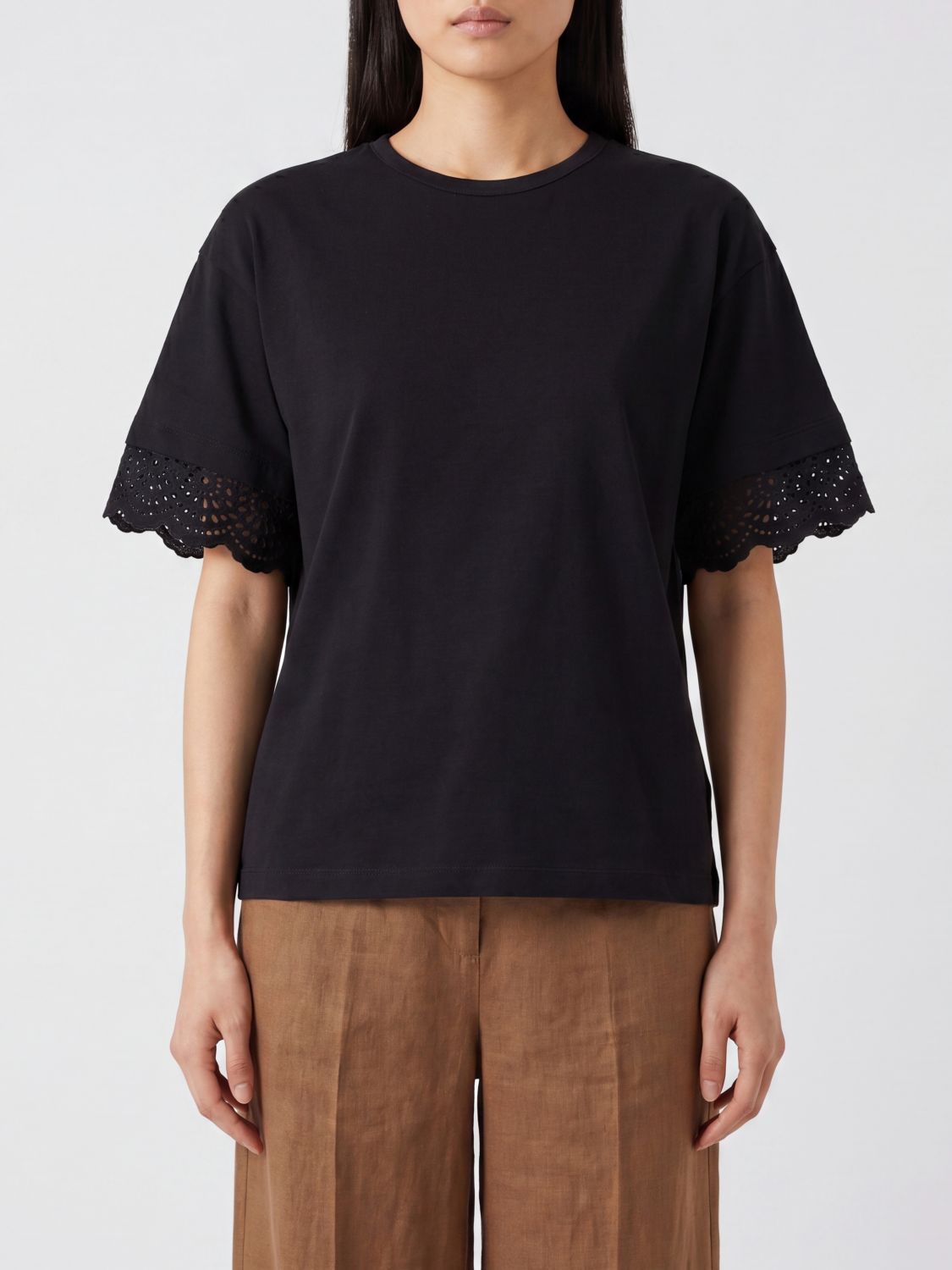 ALBERTA FERRETTI T-shirt in cotone a maniche corte con logo posteriore ricamato