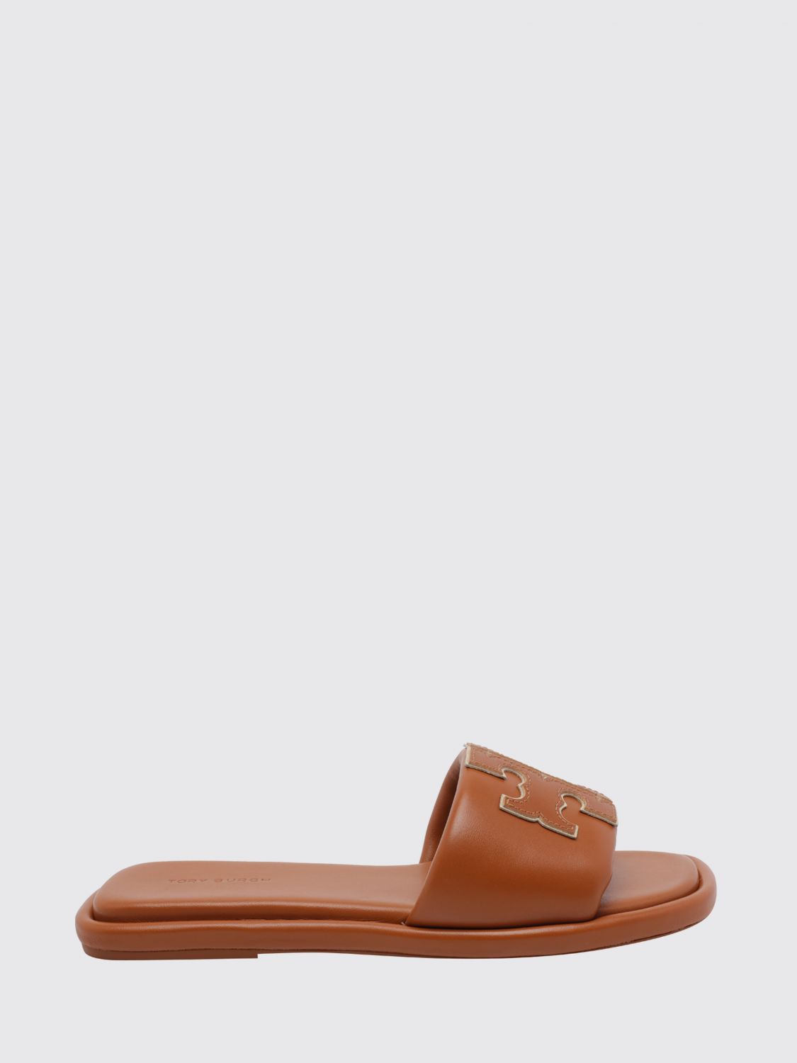 TORY BURCH Double T Sport Smooth Leather Slide Sandals with Logo　TORY BURCH ダブルT スポーツ スムースレザー スライドサンダル ロゴ入り TORY