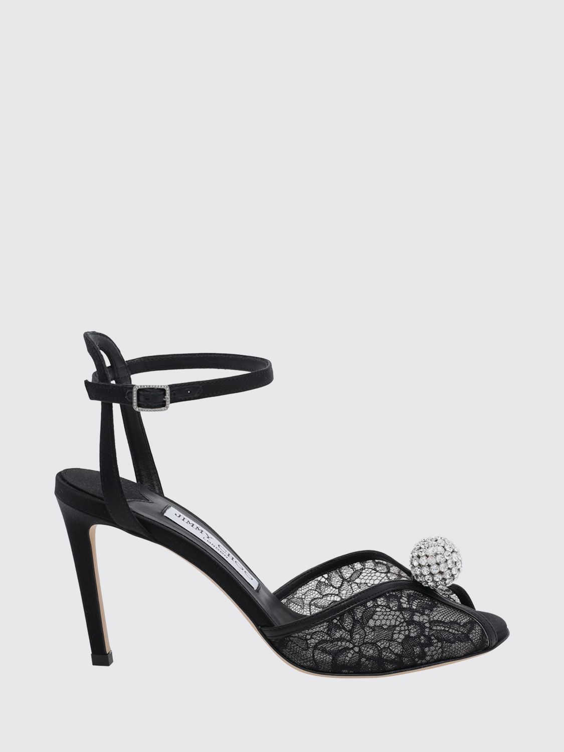 JIMMY CHOO Sacora Stiletto Sandals in Lace with Rhinestones