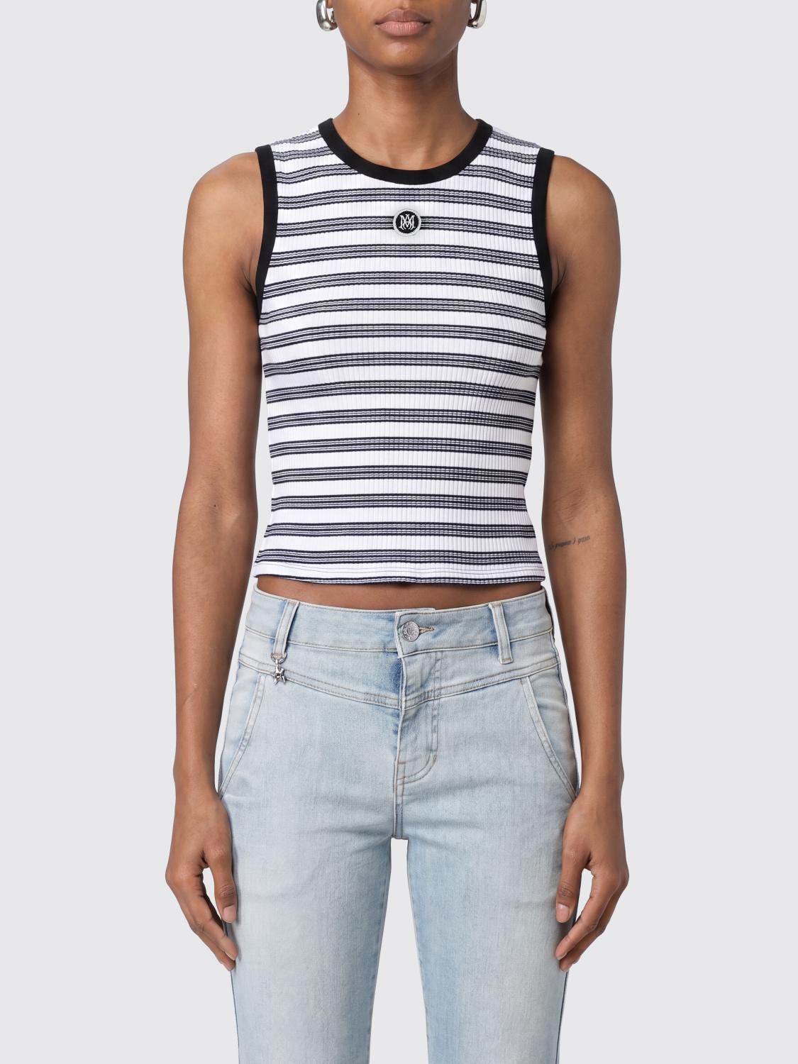 AMIRI Striped Slim Fit Cotton Tank Top with Logo
